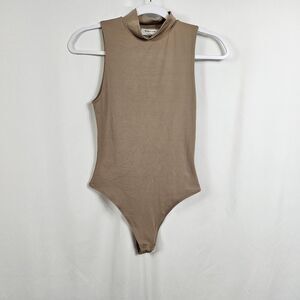 Aritzia Babaton Contour Mockneck Bodysuite in Taupe - Size S